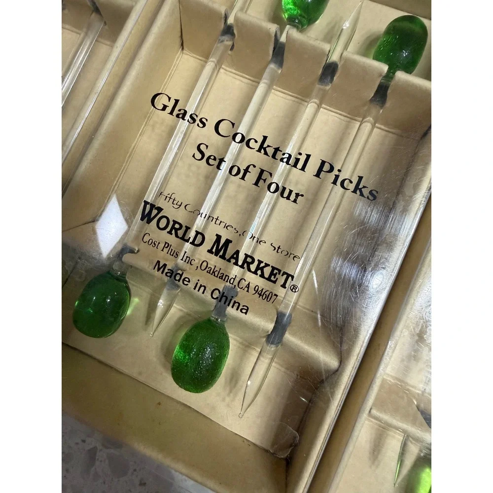 World Market Glass Cocktail Picks Green Excellent Set of 12 Barware OS